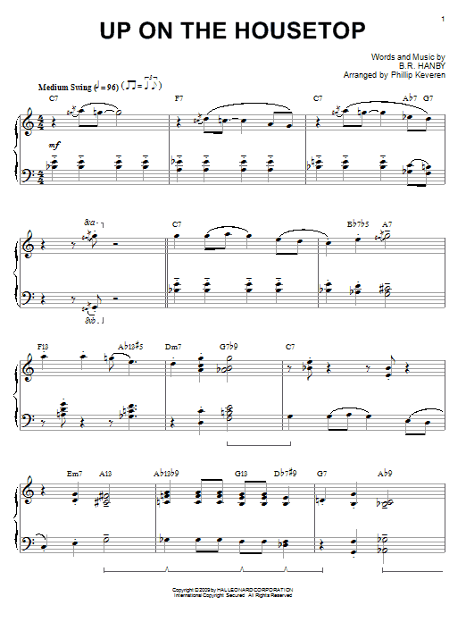 B.R. Hanby Up On The Housetop [Jazz version] (arr. Phillip Keveren) Sheet Music Notes & Chords for Piano - Download or Print PDF