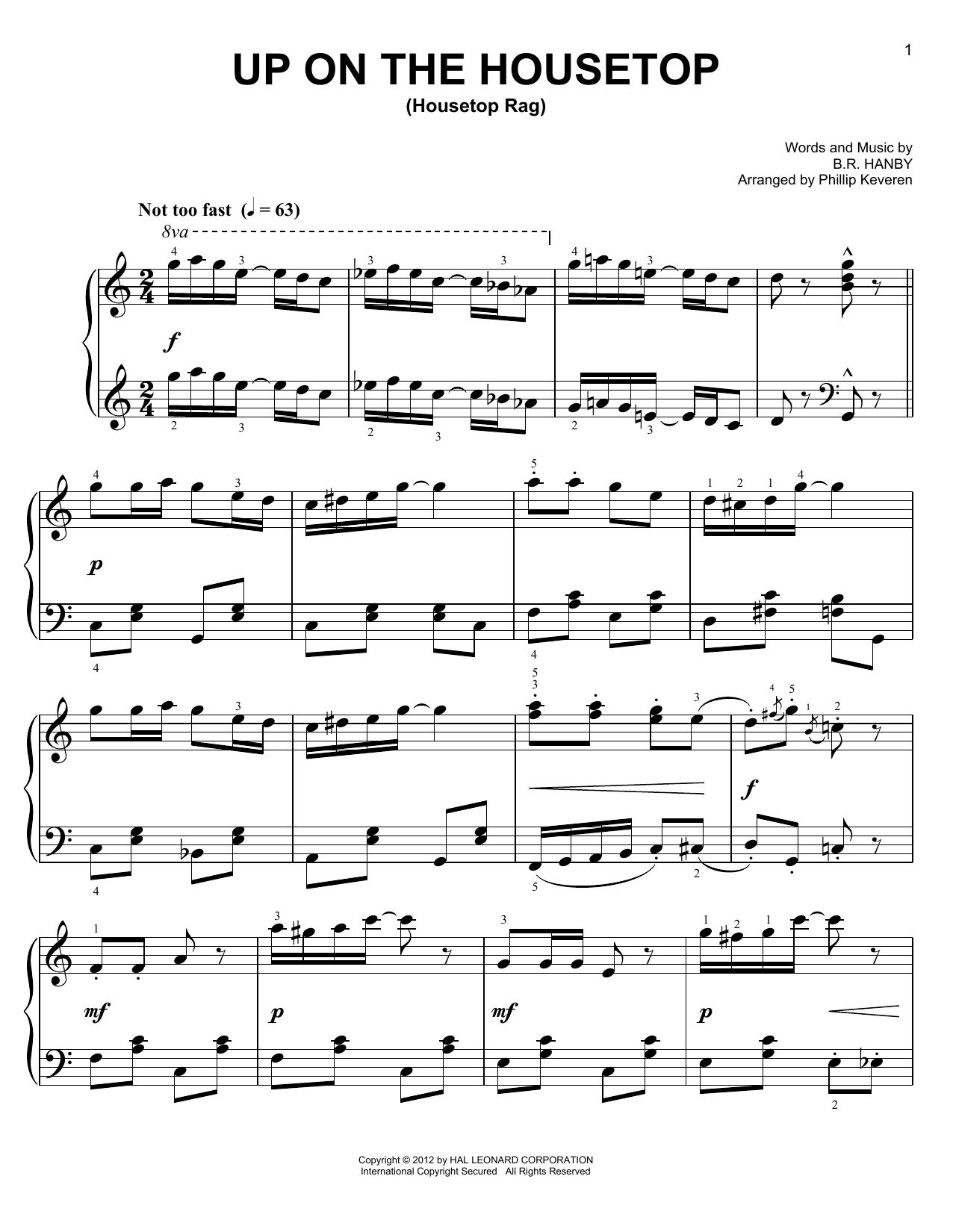 B.R. Hanby Up On The Housetop [Ragtime version] (arr. Phillip Keveren) Sheet Music Notes & Chords for Easy Piano - Download or Print PDF