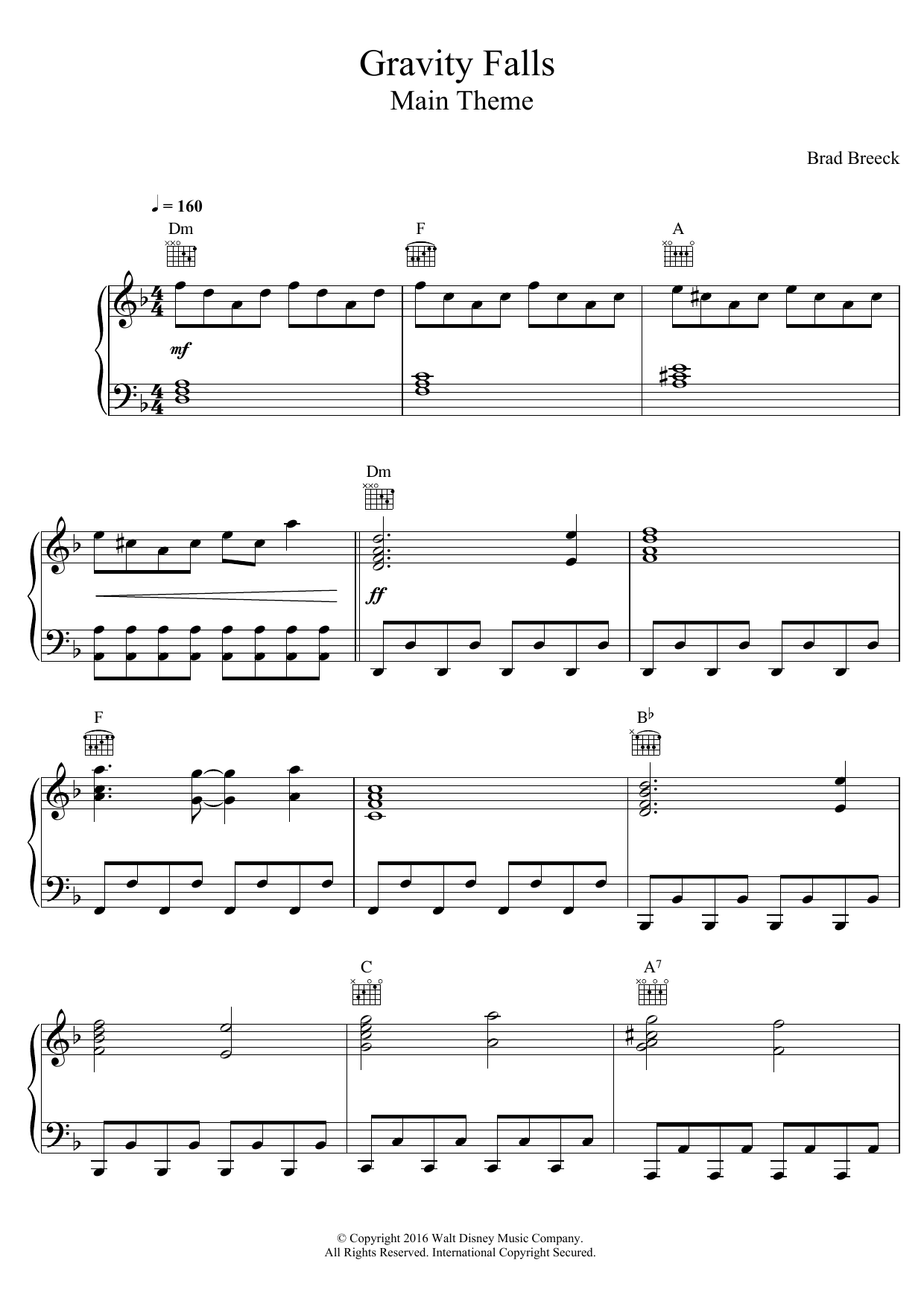 Brad Breeck Gravity Falls (Main Theme) Sheet Music Notes & Chords for Piano - Download or Print PDF