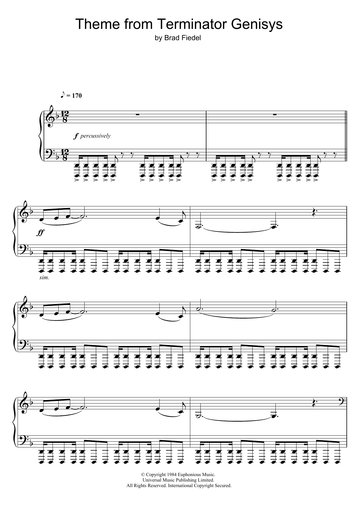 Brad Fiedel Terminator Theme Sheet Music Notes & Chords for Piano - Download or Print PDF