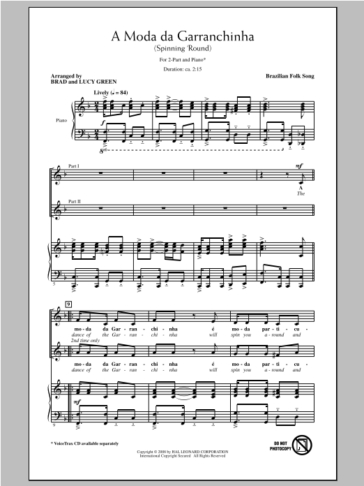 Brad Green A Moda Da Garranchinha (Spinning 'Round) Sheet Music Notes & Chords for 2-Part Choir - Download or Print PDF