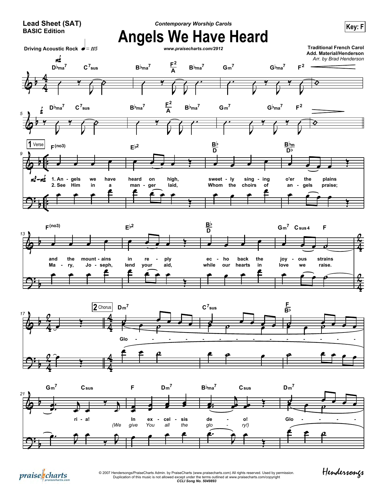 Brad Henderson Angels We Have Heard on High Sheet Music Notes & Chords for Lead Sheet / Fake Book - Download or Print PDF