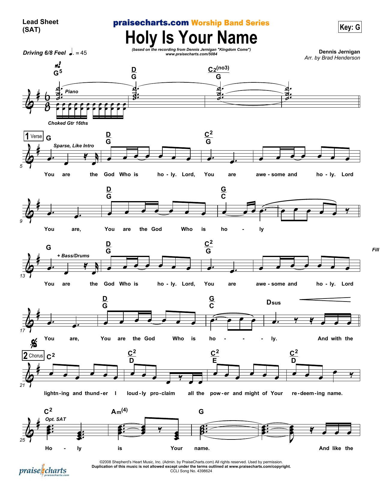 Brad Henderson Holy Is Your Name Sheet Music Notes & Chords for Lead Sheet / Fake Book - Download or Print PDF