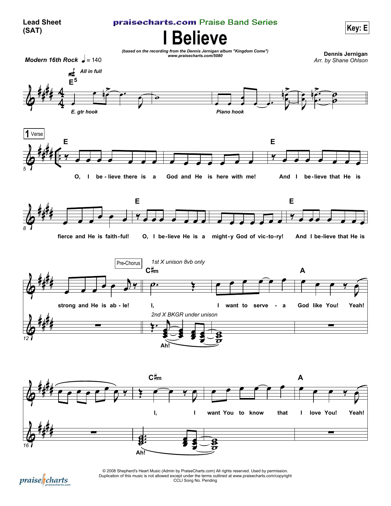 Brad Henderson I Believe Sheet Music Notes & Chords for Lead Sheet / Fake Book - Download or Print PDF