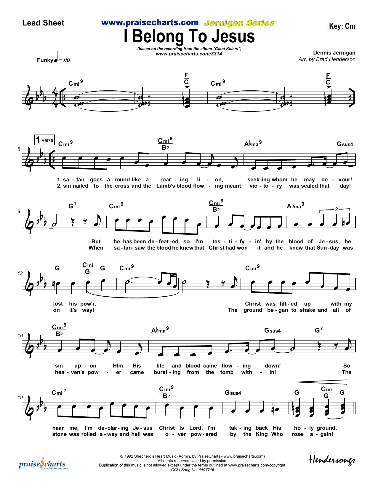 Brad Henderson I Belong to Jesus Sheet Music Notes & Chords for Lead Sheet / Fake Book - Download or Print PDF