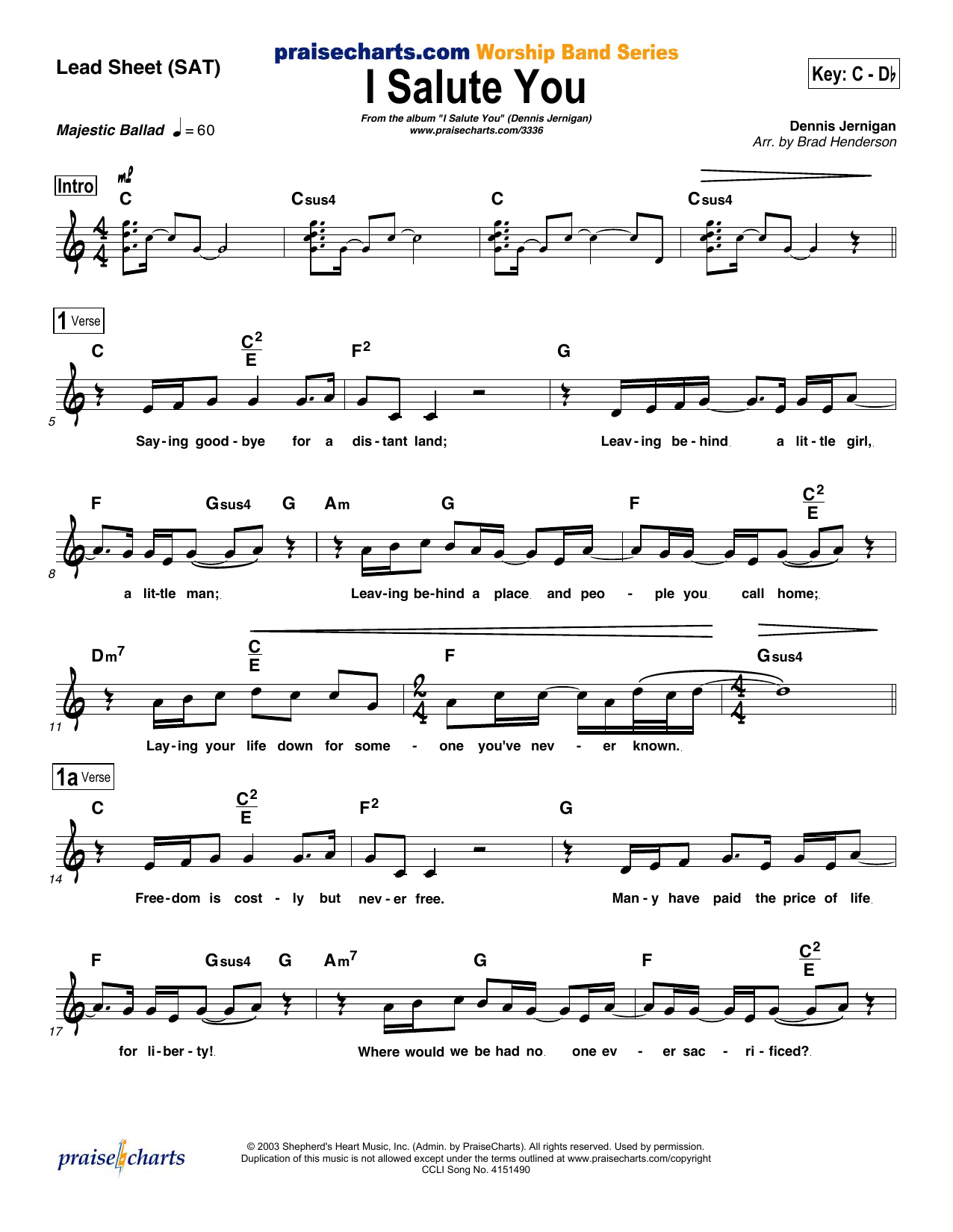 Brad Henderson I Salute You Sheet Music Notes & Chords for Lead Sheet / Fake Book - Download or Print PDF