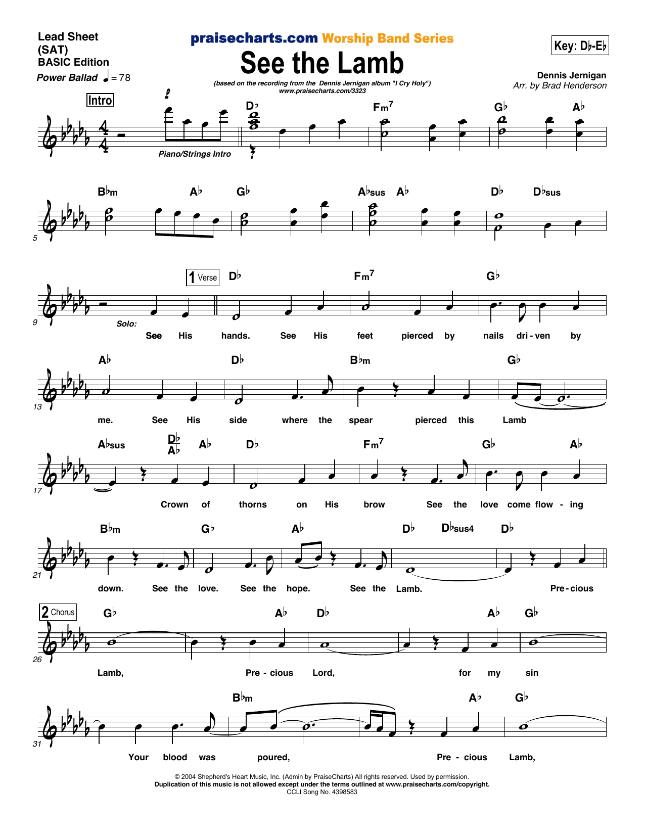 Brad Henderson See The Lamb Sheet Music Notes & Chords for Lead Sheet / Fake Book - Download or Print PDF