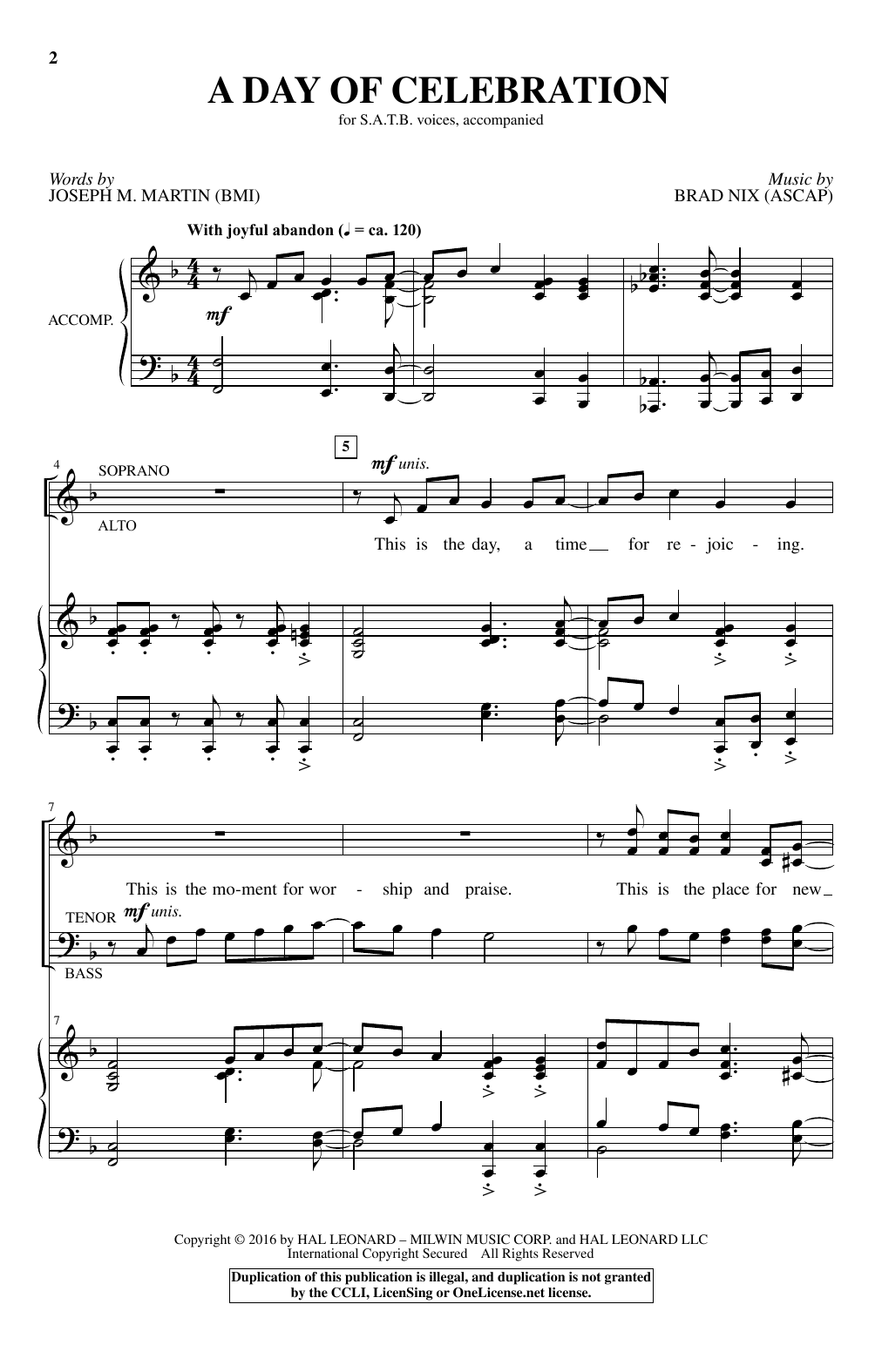 Brad Nix A Day Of Celebration Sheet Music Notes & Chords for SATB - Download or Print PDF