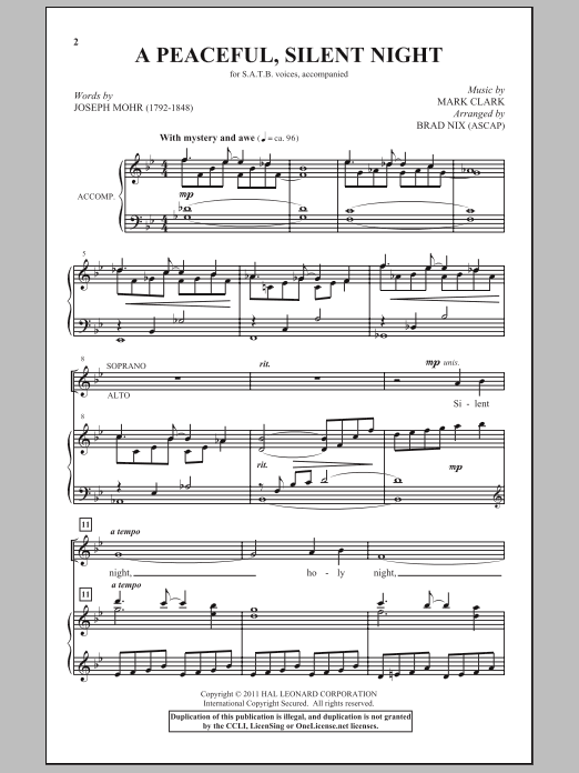 Brad Nix A Peaceful, Silent Night Sheet Music Notes & Chords for SATB - Download or Print PDF