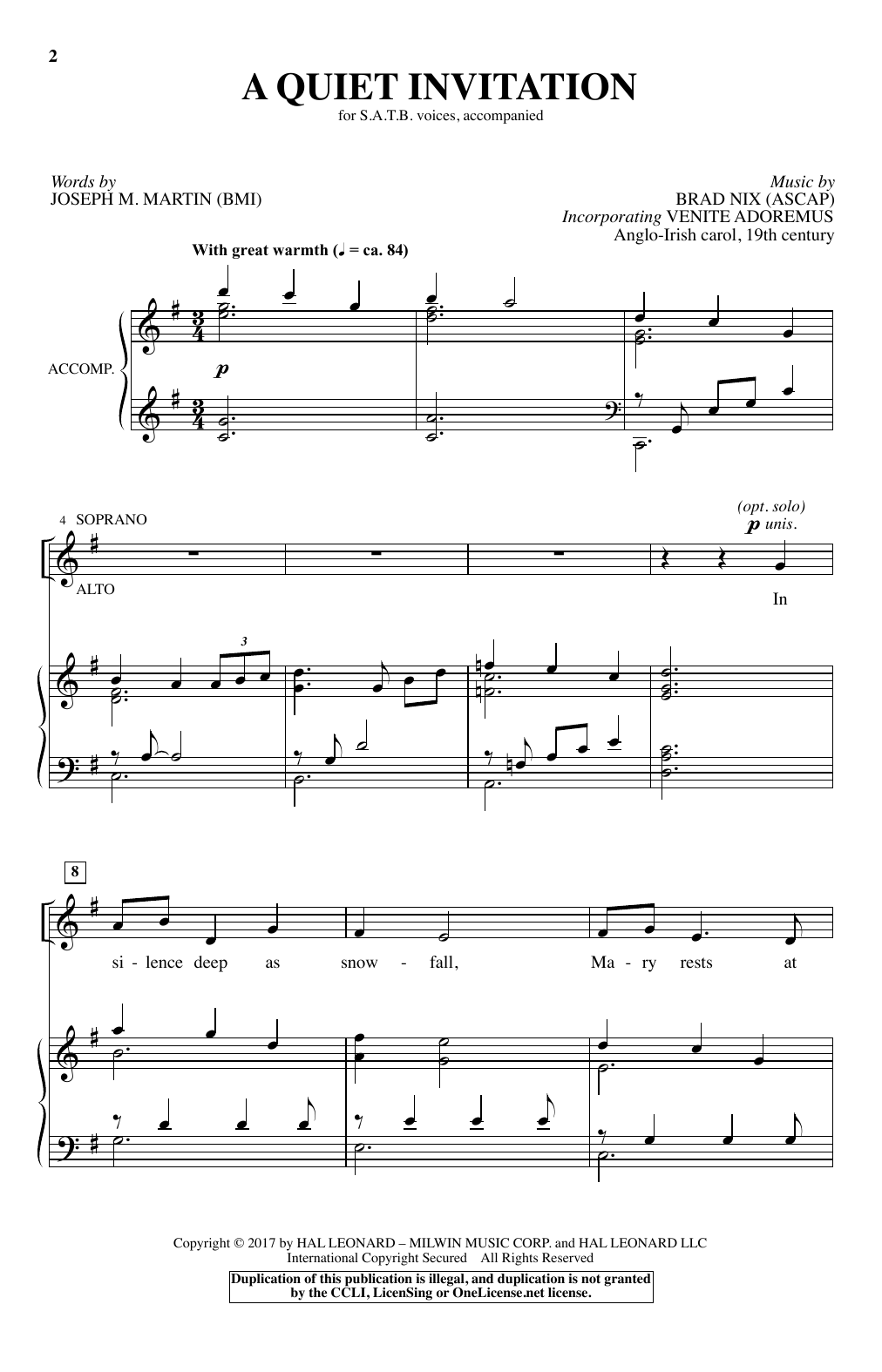 Brad Nix A Quiet Invitation Sheet Music Notes & Chords for SATB - Download or Print PDF