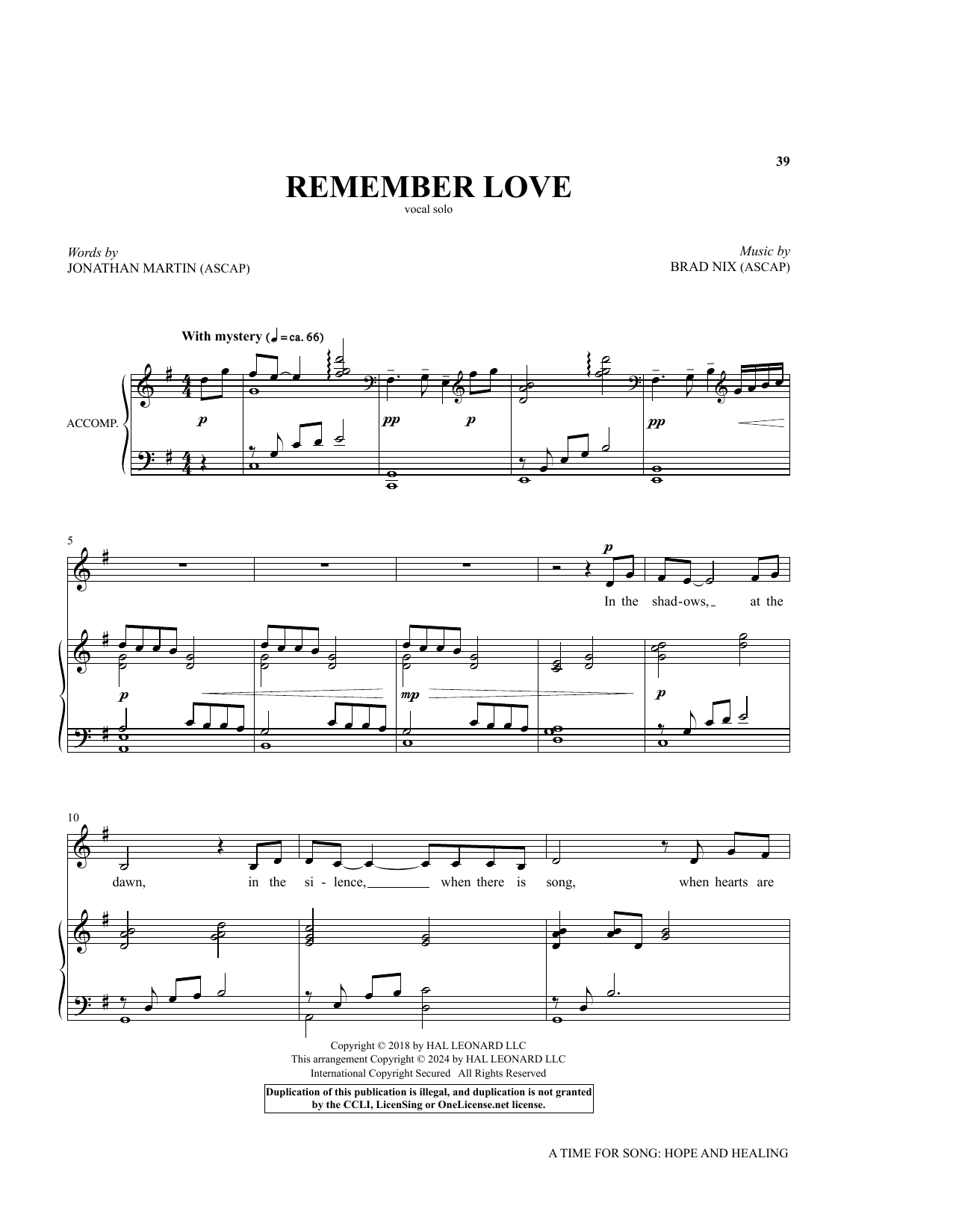 Brad Nix and Jonathan Martin Remember Love Sheet Music Notes & Chords for Piano & Vocal - Download or Print PDF