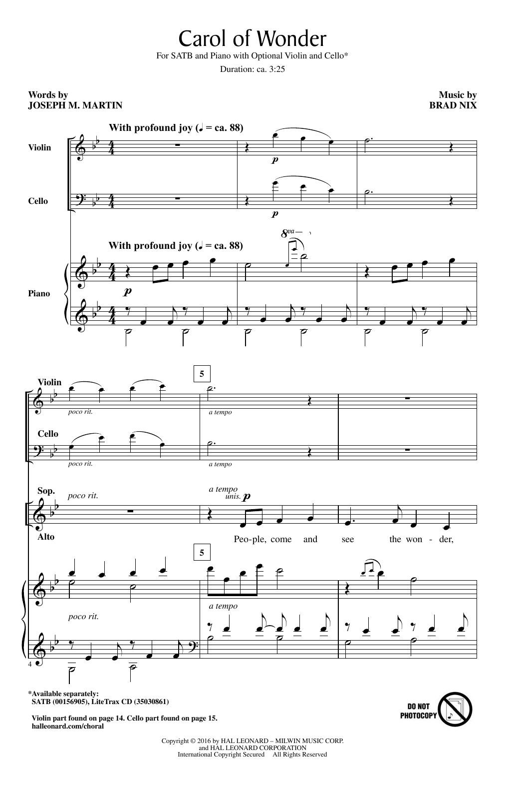 Brad Nix Carol Of Wonder Sheet Music Notes & Chords for SATB - Download or Print PDF