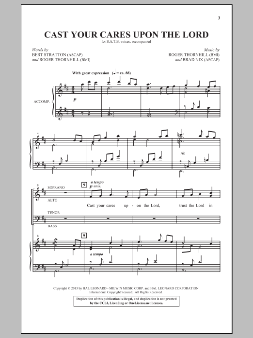 Brad Nix Cast Your Cares Upon The Lord Sheet Music Notes & Chords for SATB - Download or Print PDF