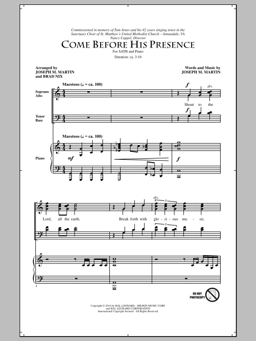 Brad Nix Come Before His Presence Sheet Music Notes & Chords for SATB - Download or Print PDF