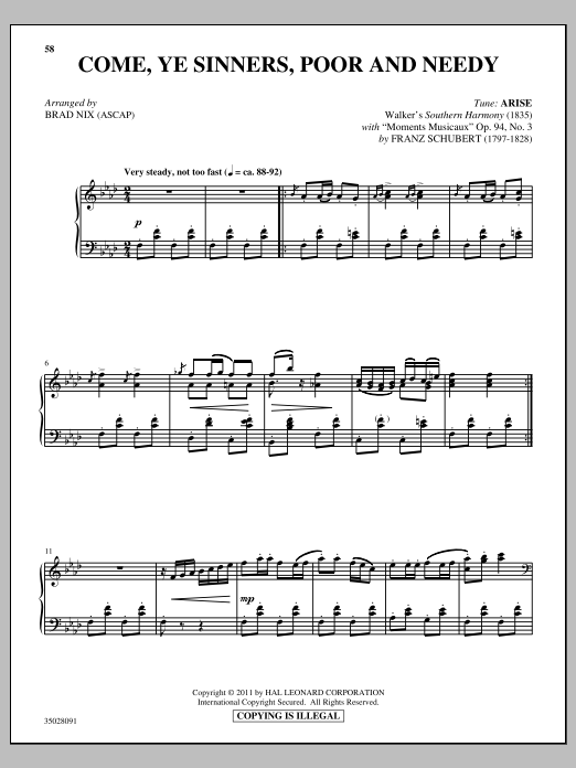 Brad Nix Come, Ye Sinners (Poor And Needy) Sheet Music Notes & Chords for Piano - Download or Print PDF