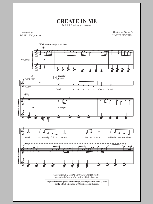 Kimberley Hill Create In Me Sheet Music Notes & Chords for SATB - Download or Print PDF