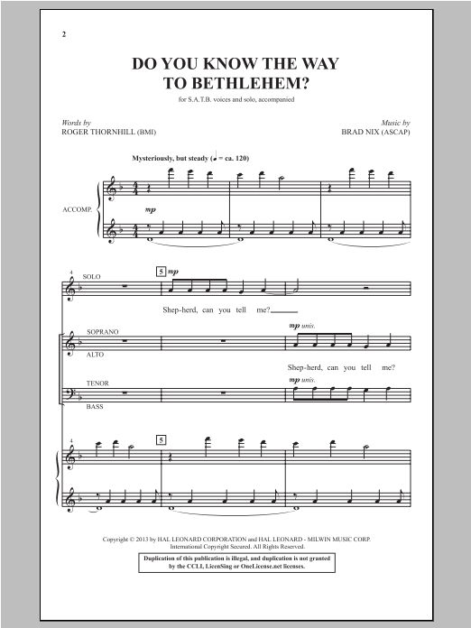 Brad Nix Do You Know The Way To Bethlehem? Sheet Music Notes & Chords for SATB - Download or Print PDF