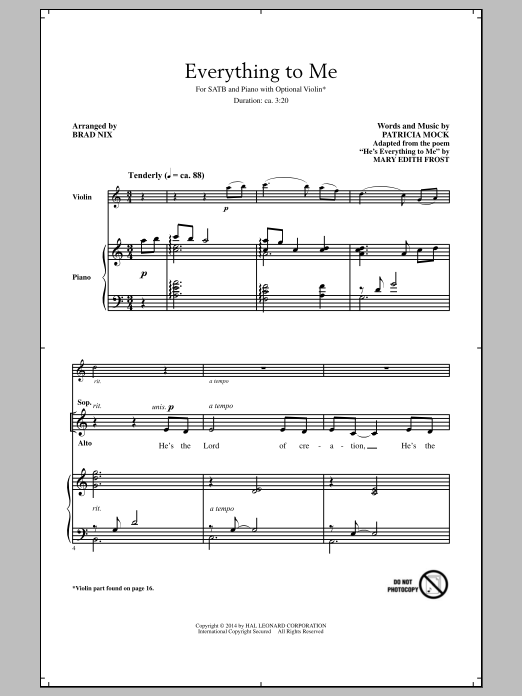 Patricia Mock Everything To Me (arr. Brad Nix) Sheet Music Notes & Chords for SATB - Download or Print PDF