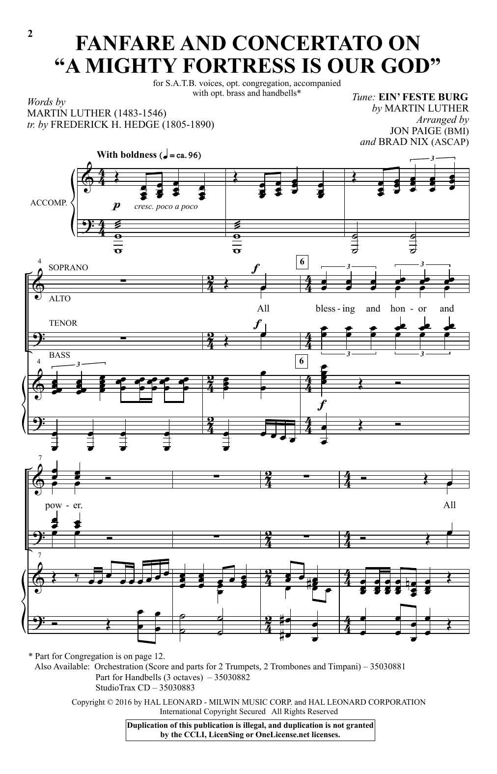Brad Nix Fanfare and Concertato on A Mighty Fortress Is Our God Sheet Music Notes & Chords for Unison Choral - Download or Print PDF