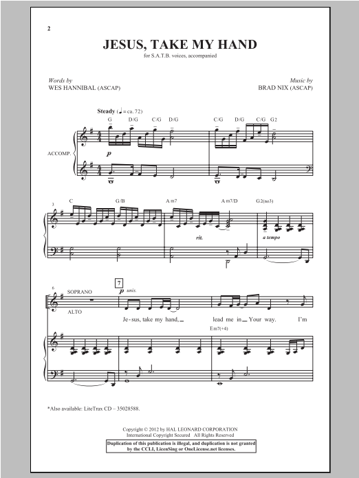 Brad Nix Jesus, Take My Hand Sheet Music Notes & Chords for SATB - Download or Print PDF