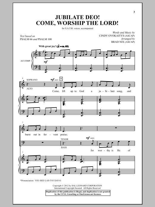 Brad Nix Jubilate Deo! Come Worship The Lord! Sheet Music Notes & Chords for SATB - Download or Print PDF