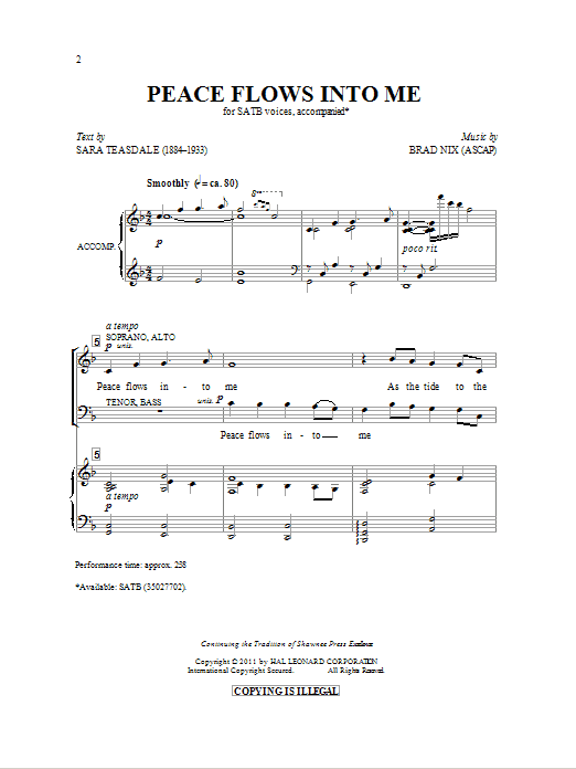 Brad Nix Peace Flows Into Me Sheet Music Notes & Chords for SATB - Download or Print PDF