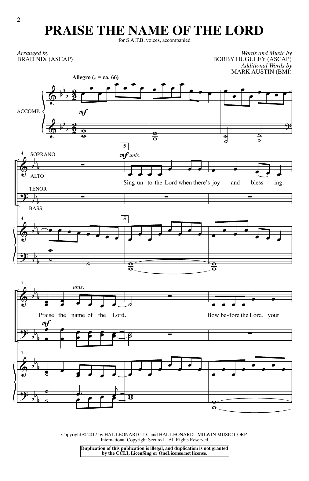 Brad Nix Praise The Name Of The Lord Sheet Music Notes & Chords for SATB - Download or Print PDF
