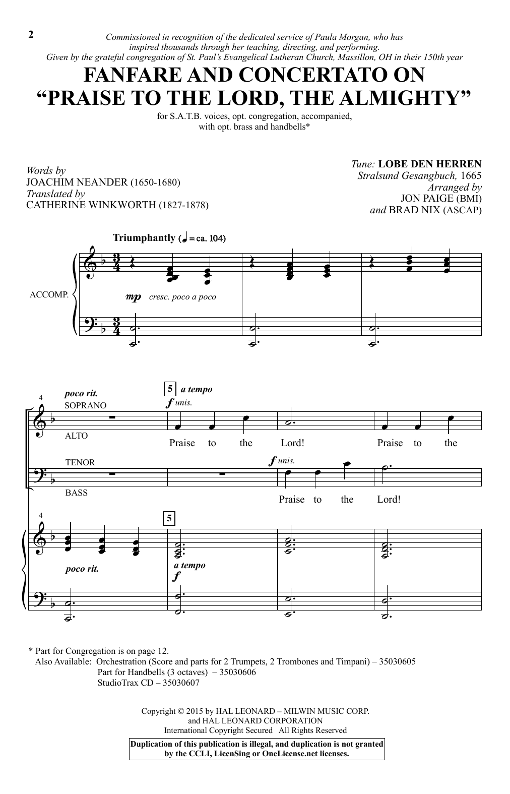 Brad Nix Praise To The Lord, The Almighty Sheet Music Notes & Chords for SATB - Download or Print PDF
