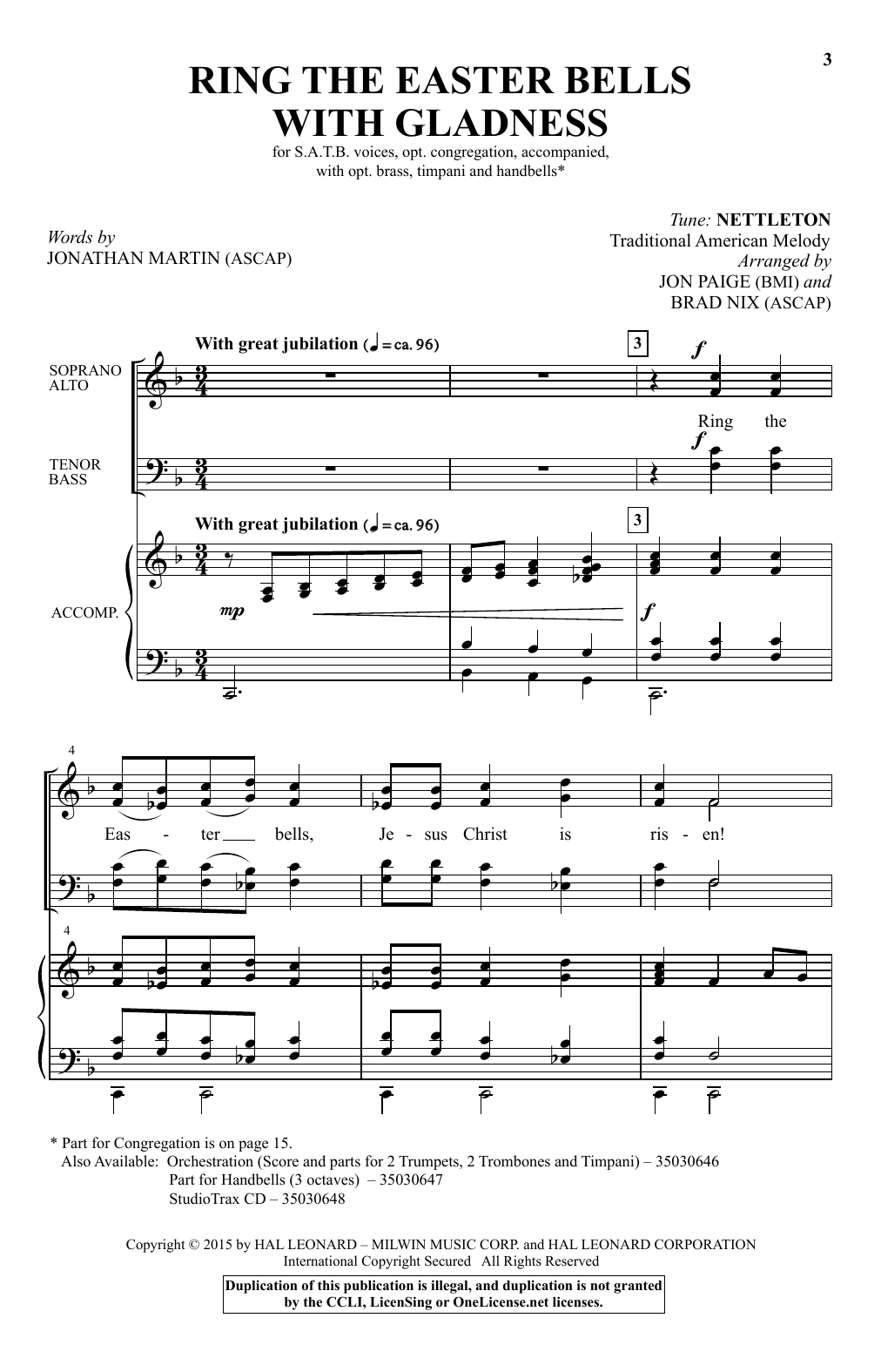 Brad Nix Ring The Easter Bells With Gladness Sheet Music Notes & Chords for SATB - Download or Print PDF