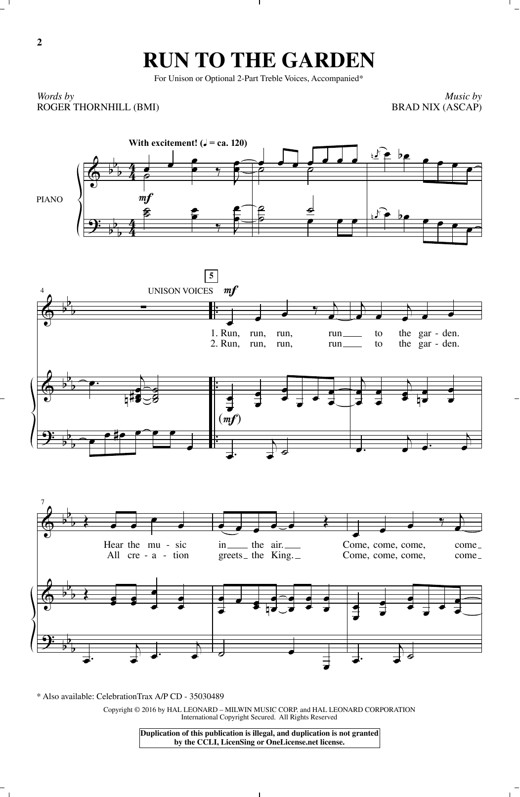 Brad Nix Run To The Garden Sheet Music Notes & Chords for Unison Choral - Download or Print PDF