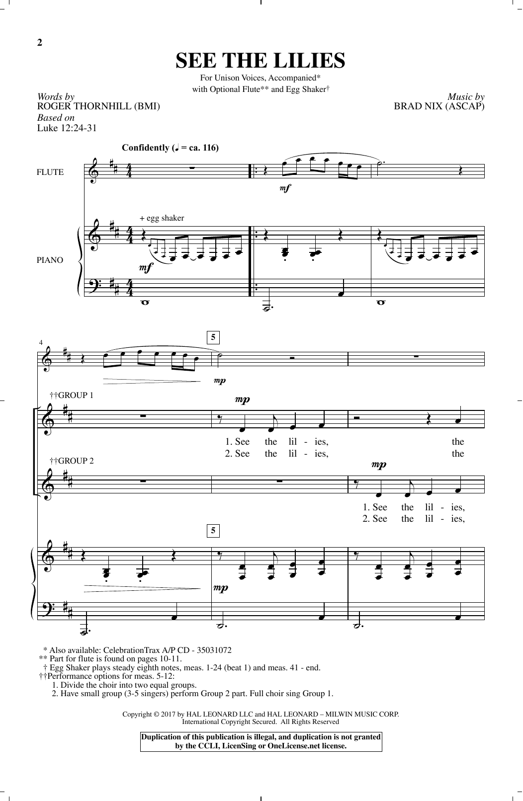 Brad Nix See The Lilies Sheet Music Notes & Chords for Unison Choral - Download or Print PDF