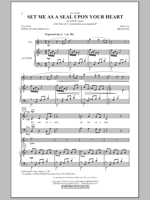 Brad Nix Set Me As A Seal Sheet Music Notes & Chords for SATB - Download or Print PDF