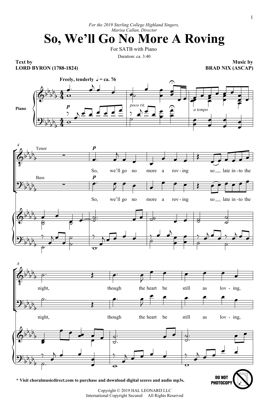 Brad Nix So, We'll Go No More A Roving Sheet Music Notes & Chords for SATB Choir - Download or Print PDF