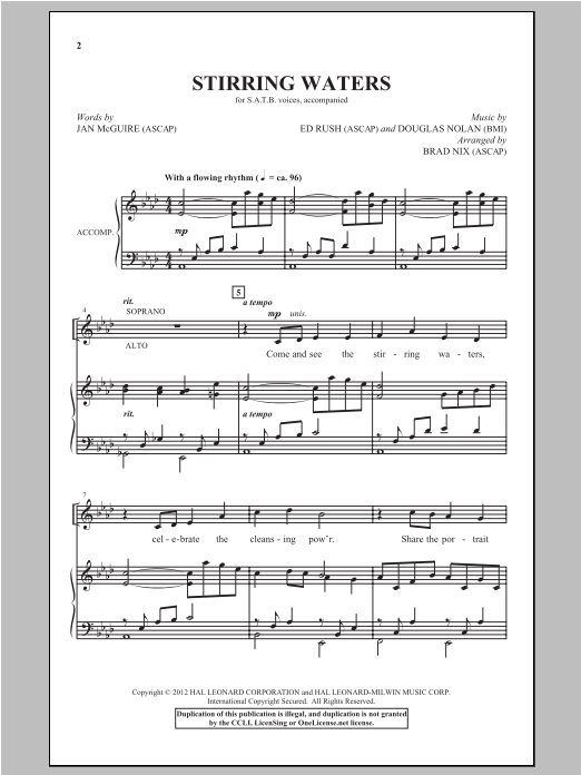 Brad Nix Stirring Waters Sheet Music Notes & Chords for SATB - Download or Print PDF
