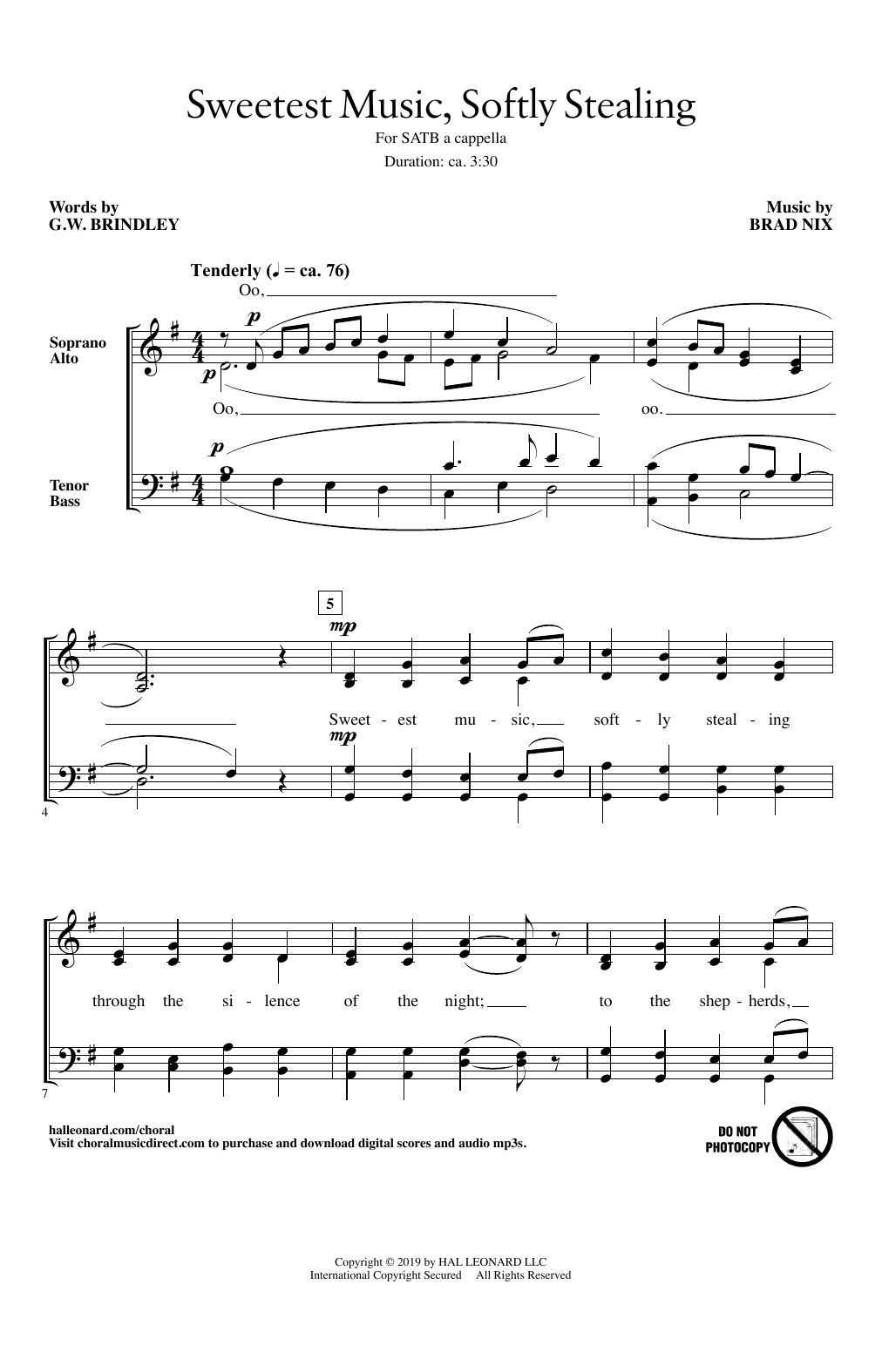 Brad Nix Sweetest Music, Softly Stealing Sheet Music Notes & Chords for SATB Choir - Download or Print PDF