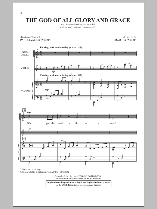 Brad Nix The God Of All Glory And Grace Sheet Music Notes & Chords for 2-Part Choir - Download or Print PDF