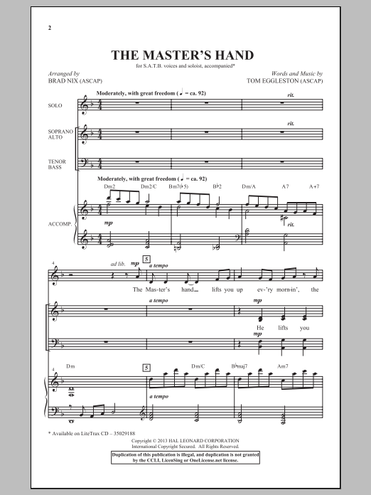 Brad Nix The Master's Hand Sheet Music Notes & Chords for SATB - Download or Print PDF