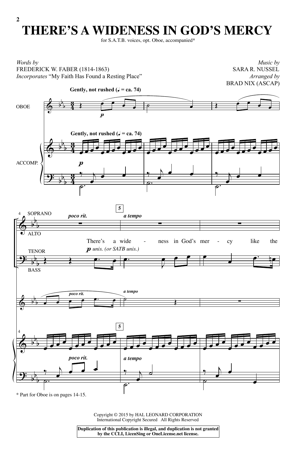 Sara R. Nussel There's A Wideness In God's Mercy (arr. Brad Nix) Sheet Music Notes & Chords for SATB - Download or Print PDF