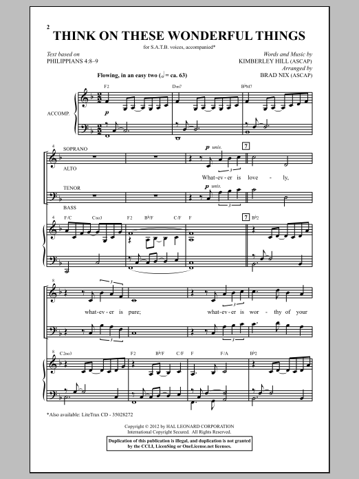 Brad Nix Think On These Wonderful Things Sheet Music Notes & Chords for SATB - Download or Print PDF