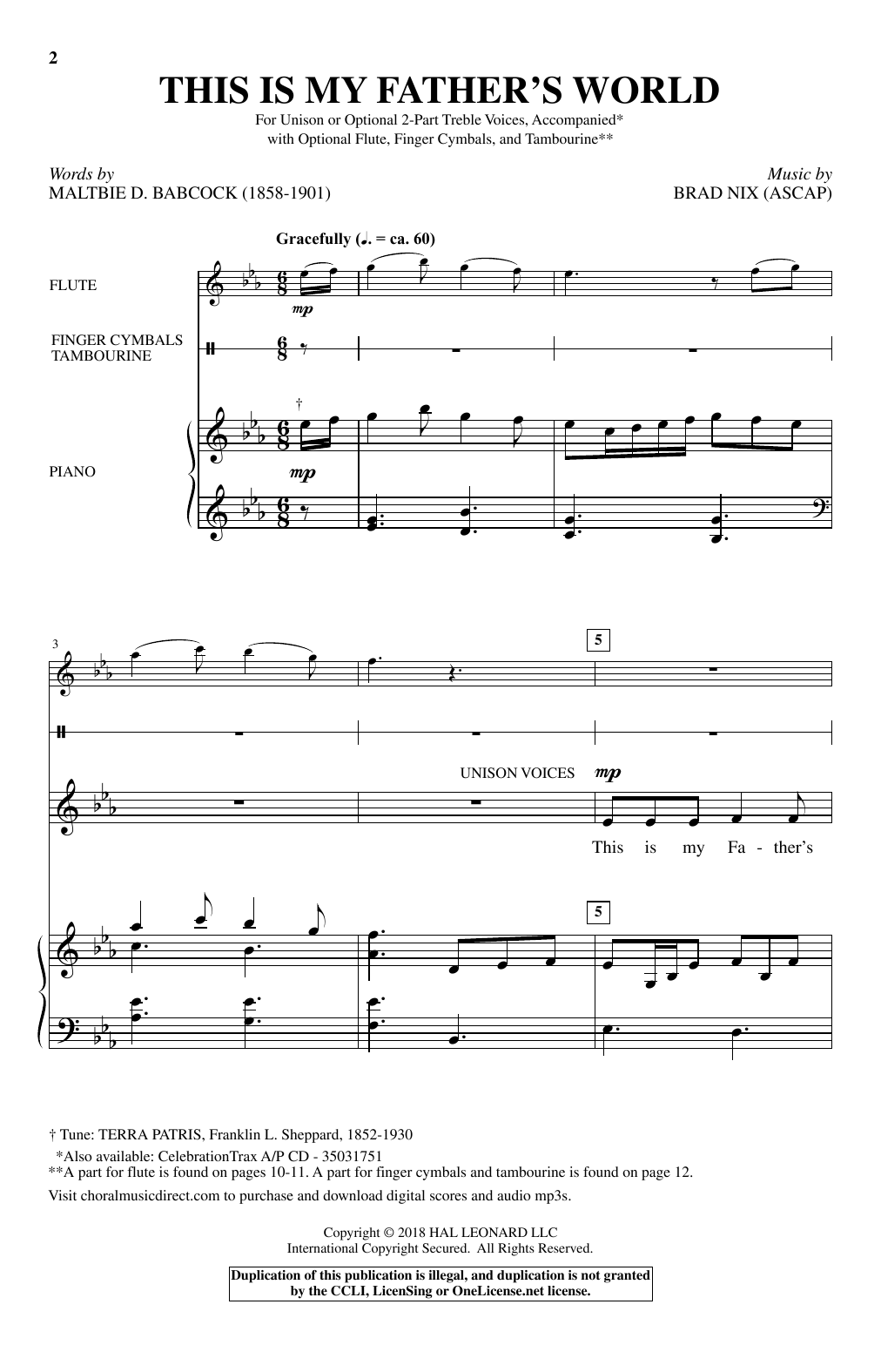Brad Nix This Is My Father's World Sheet Music Notes & Chords for Unison Choral - Download or Print PDF
