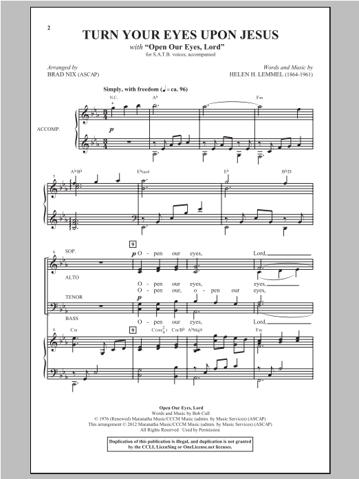 Brad Nix Turn Your Eyes Upon Jesus Sheet Music Notes & Chords for SATB - Download or Print PDF