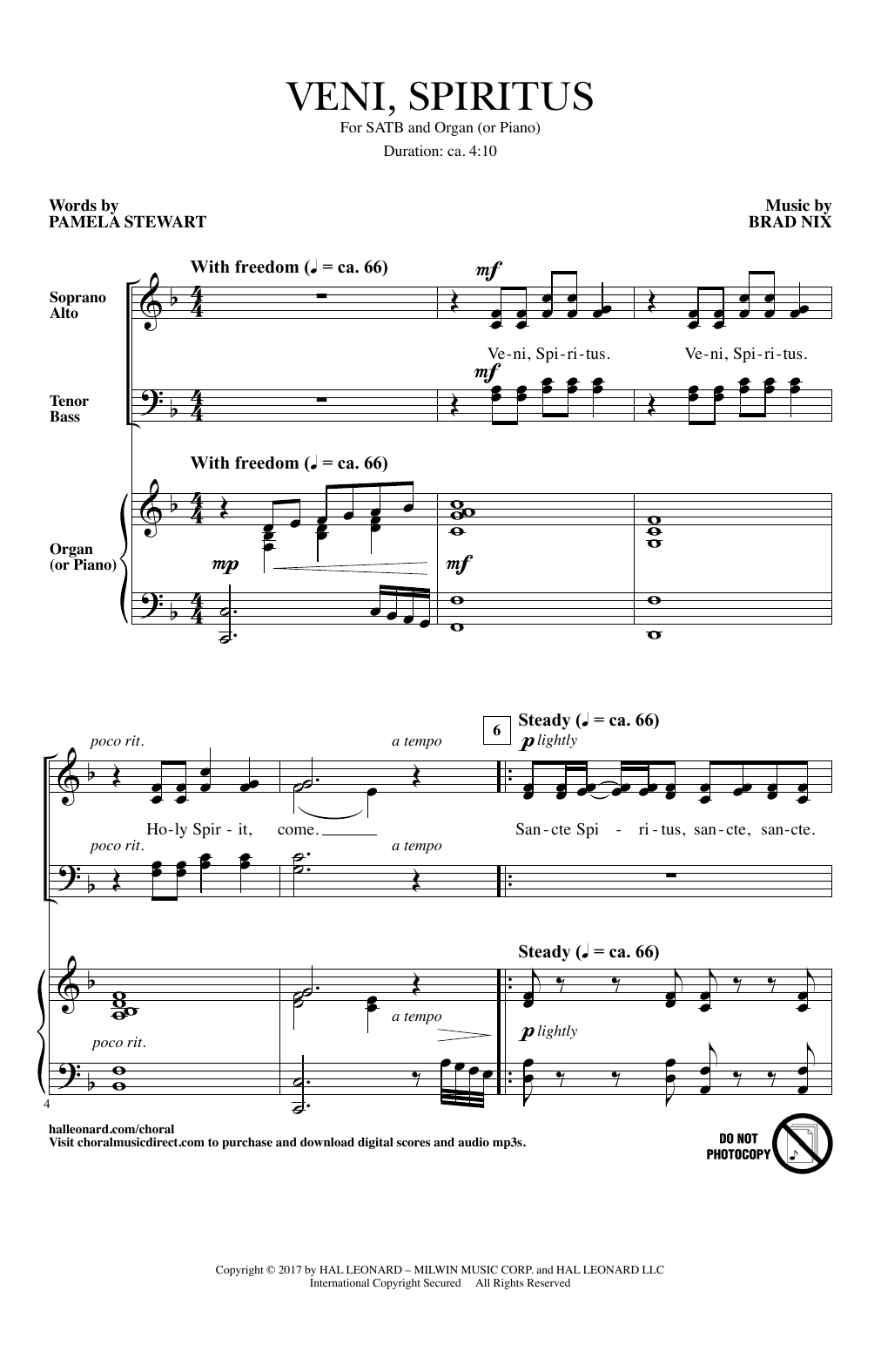 Brad Nix Veni, Spiritus Sheet Music Notes & Chords for SATB - Download or Print PDF