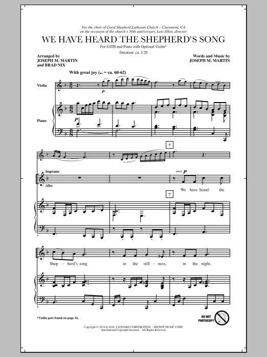 Joseph M. Martin We Have Heard The Shepherd's Song Sheet Music Notes & Chords for SATB - Download or Print PDF
