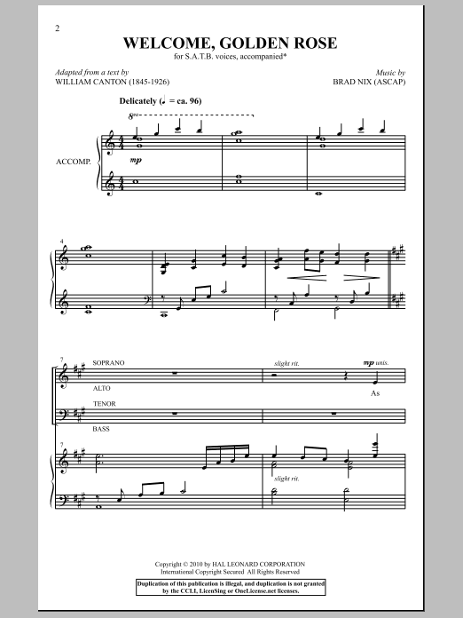 Brad Nix Welcome, Golden Rose Sheet Music Notes & Chords for SATB - Download or Print PDF