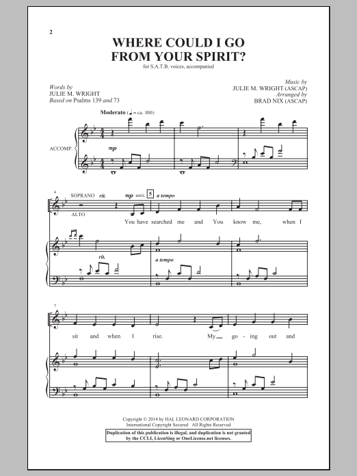 Brad Nix Where Could I Go From Your Spirit? Sheet Music Notes & Chords for SATB - Download or Print PDF