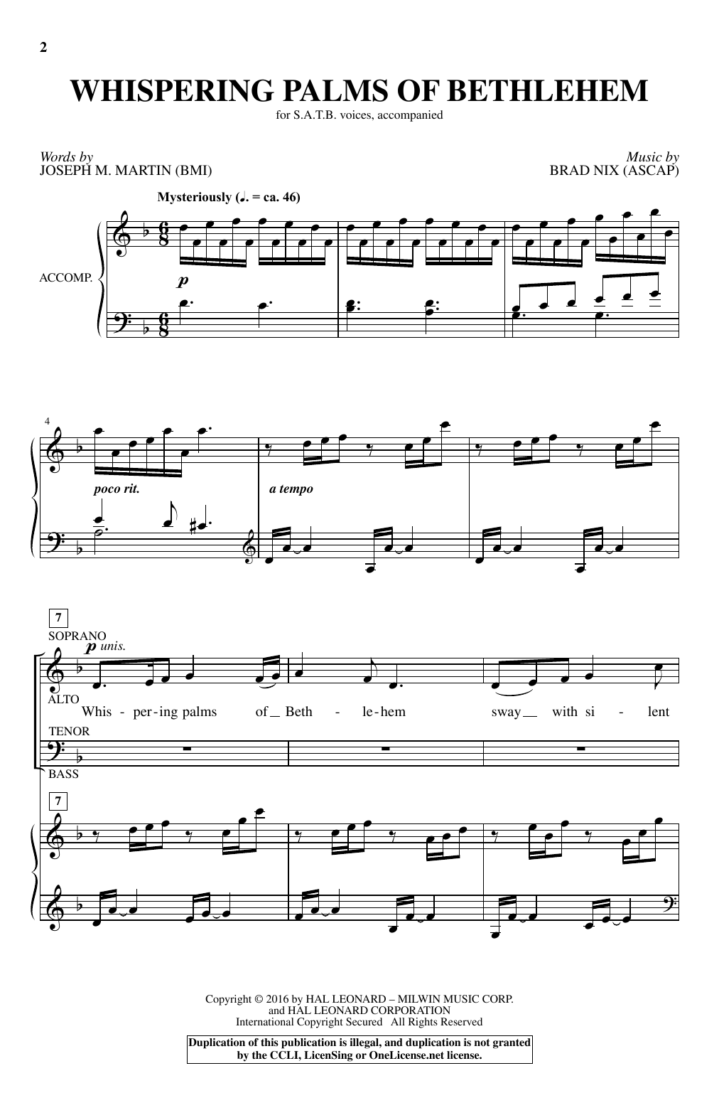 Brad Nix Whispering Palms Of Bethlehem Sheet Music Notes & Chords for SATB - Download or Print PDF