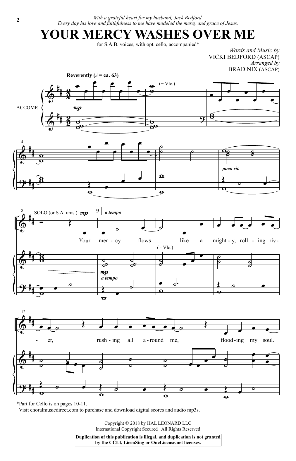 Brad Nix Your Mercy Washes Over Me Sheet Music Notes & Chords for SAB - Download or Print PDF