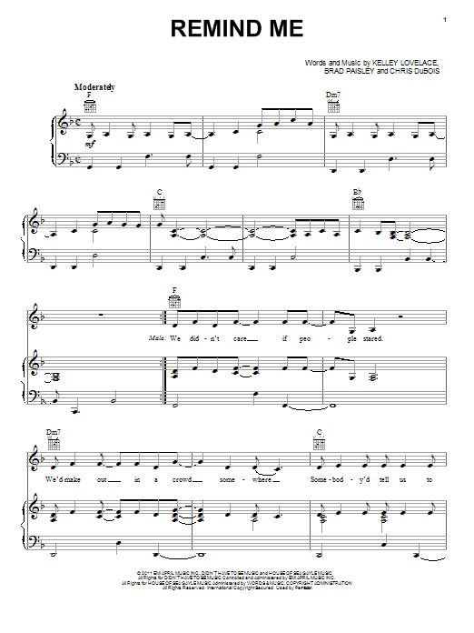 Brad Paisley & Carrie Underwood Remind Me Sheet Music Notes & Chords for Piano, Vocal & Guitar (Right-Hand Melody) - Download or Print PDF