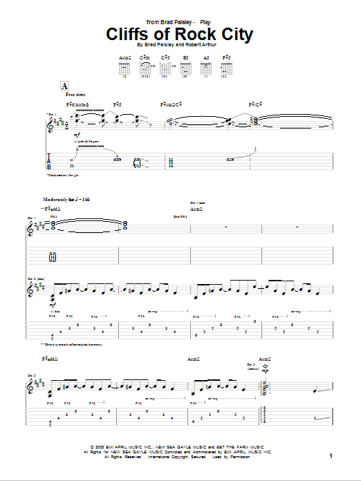 Brad Paisley Cliffs Of Rock City Sheet Music Notes & Chords for Guitar Tab - Download or Print PDF