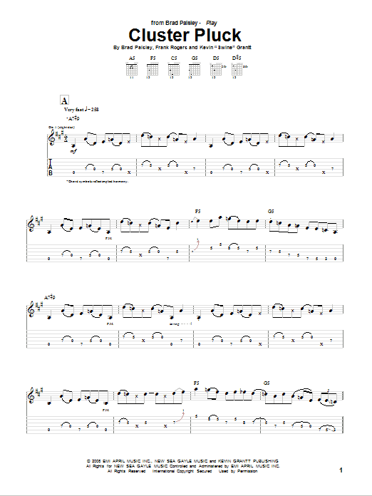 Brad Paisley Cluster Pluck Sheet Music Notes & Chords for Guitar Tab - Download or Print PDF